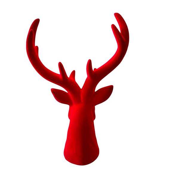 Zodax Red Flocked Stag Deer Head 16in Christmas Holiday Decor New - Picture 6 of 10